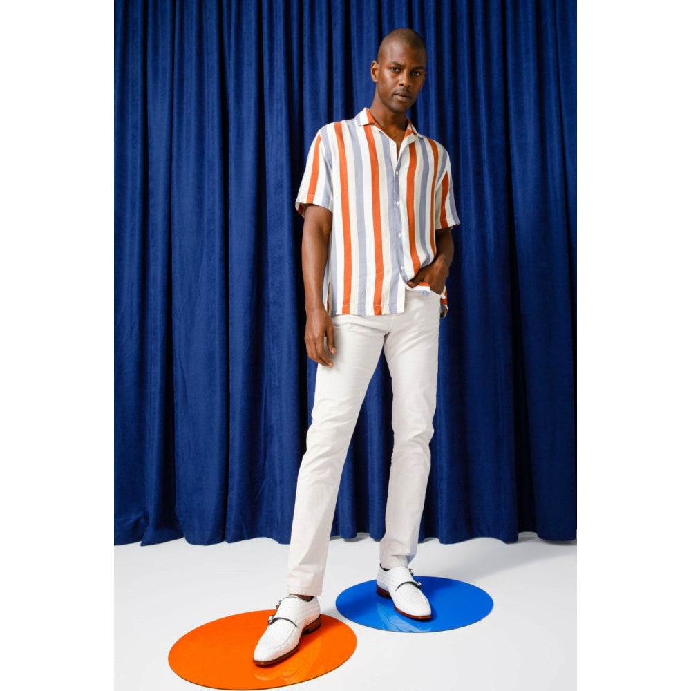 Vinci Leather The Turan White Woven Double Monk Strap Dress Shoe