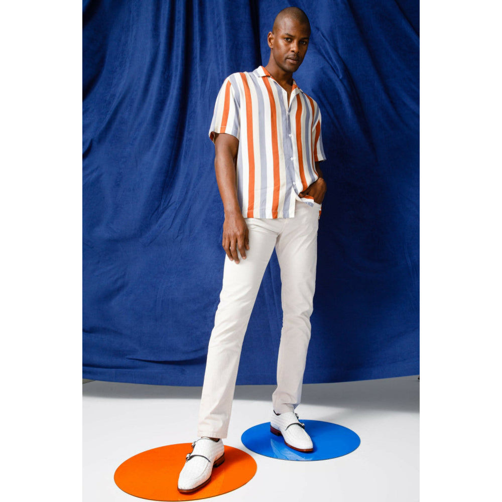 Vinci Leather The Turan White Woven Double Monk Strap Dress Shoe