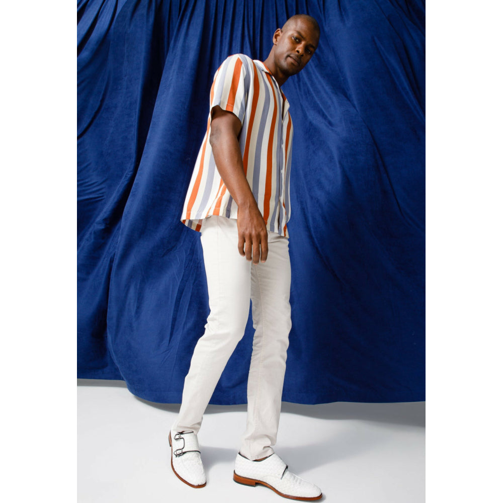 Vinci Leather The Turan White Woven Double Monk Strap Dress Shoe