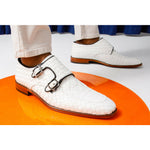 Vinci Leather The Turan White Woven Double Monk Strap Dress Shoe