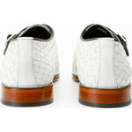 Vinci Leather The Turan White Woven Double Monk Strap Dress Shoe