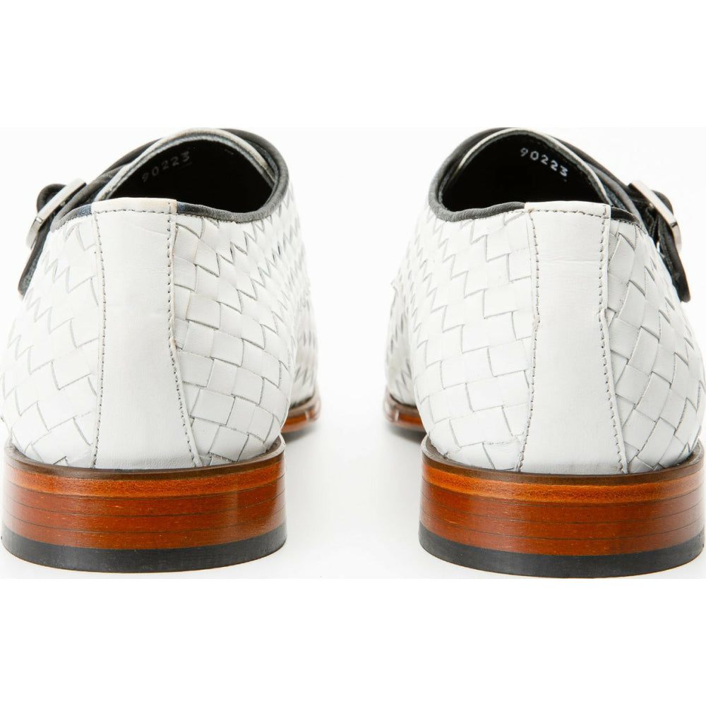 Vinci Leather The Turan White Woven Double Monk Strap Dress Shoe
