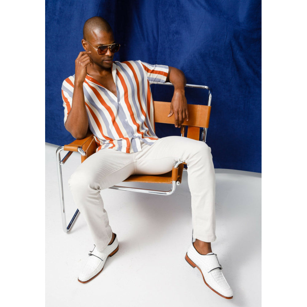 Vinci Leather The Turan White Woven Double Monk Strap Dress Shoe