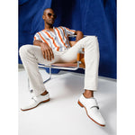 Vinci Leather The Turan White Woven Double Monk Strap Dress Shoe