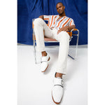 Vinci Leather The Turan White Woven Double Monk Strap Dress Shoe