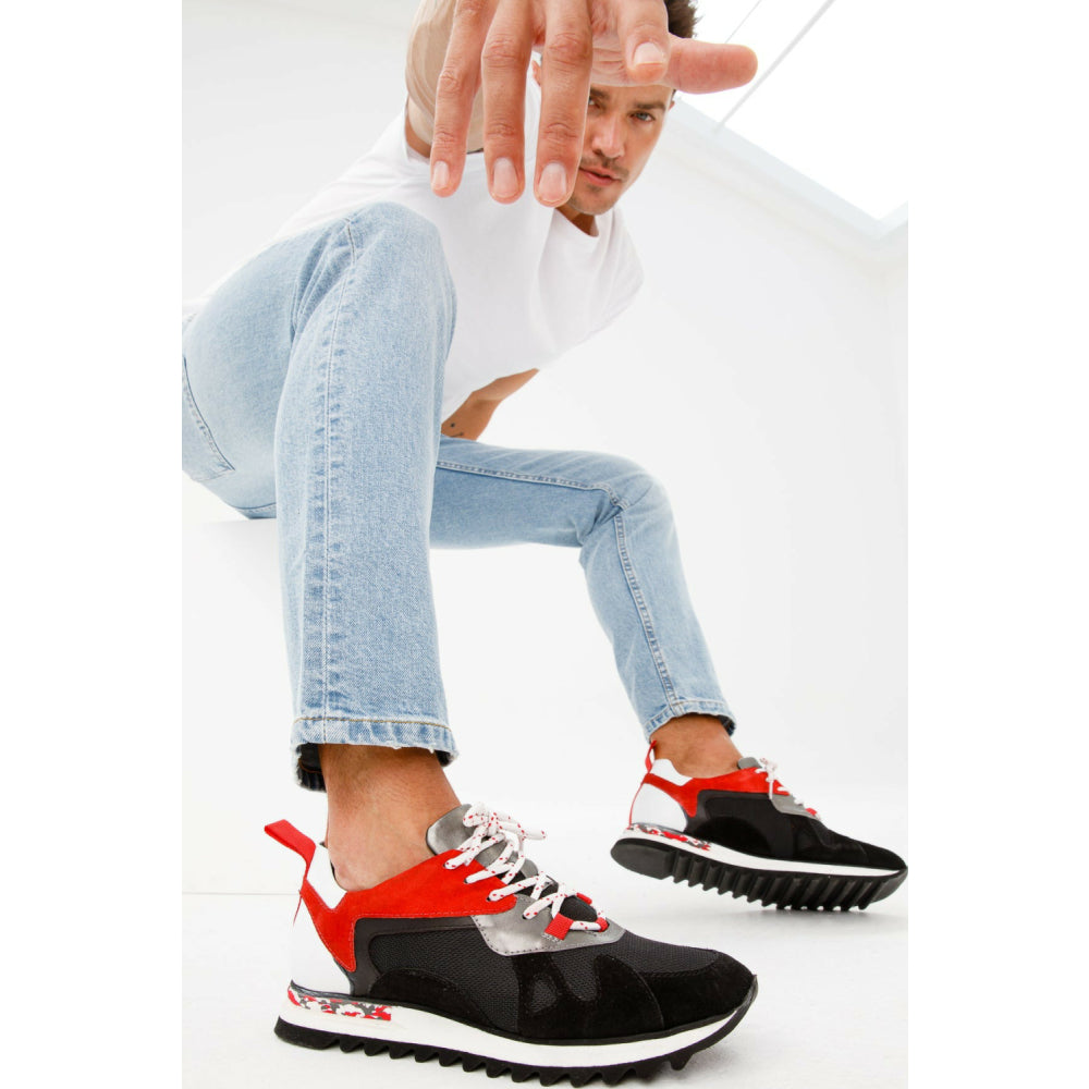 Vinci Leather The Tyler Black / Red Leather Sneaker (13023)