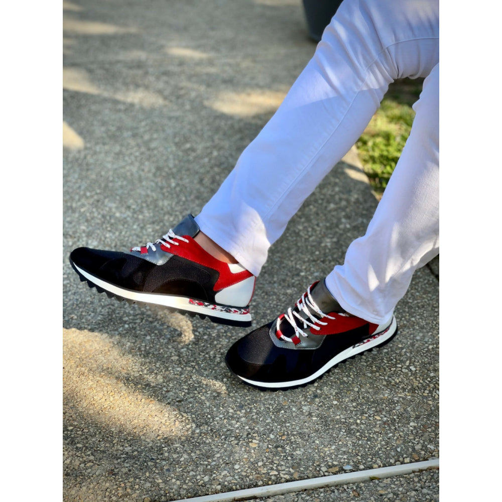 Vinci Leather The Tyler Black / Red Leather Sneaker (13023)