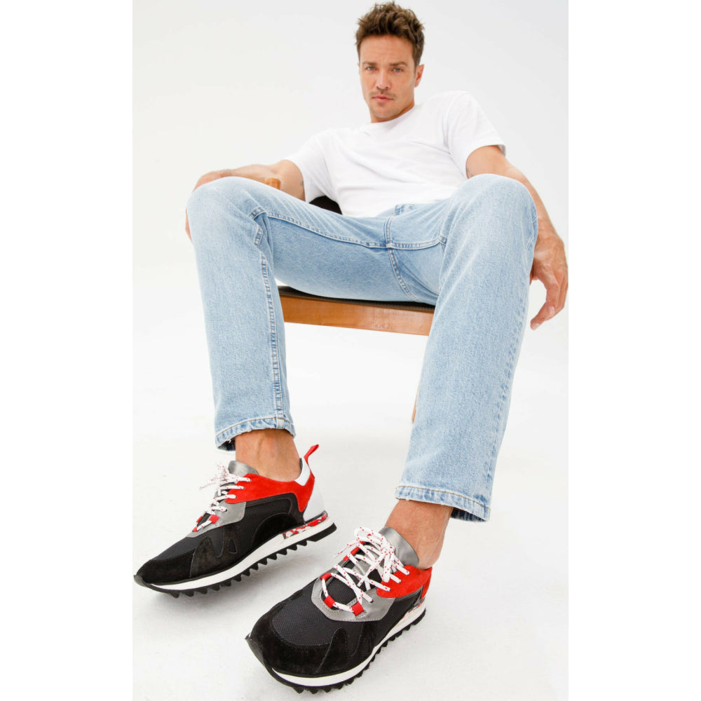 Vinci Leather The Tyler Black / Red Leather Sneaker (13023)