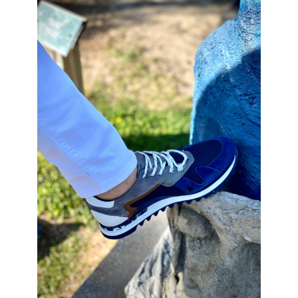 Vinci Leather The Tyler Blue Leather Sneaker (13023)