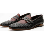 Vinci Leather The Vatra Black Woven Double Monk Strap Shoe