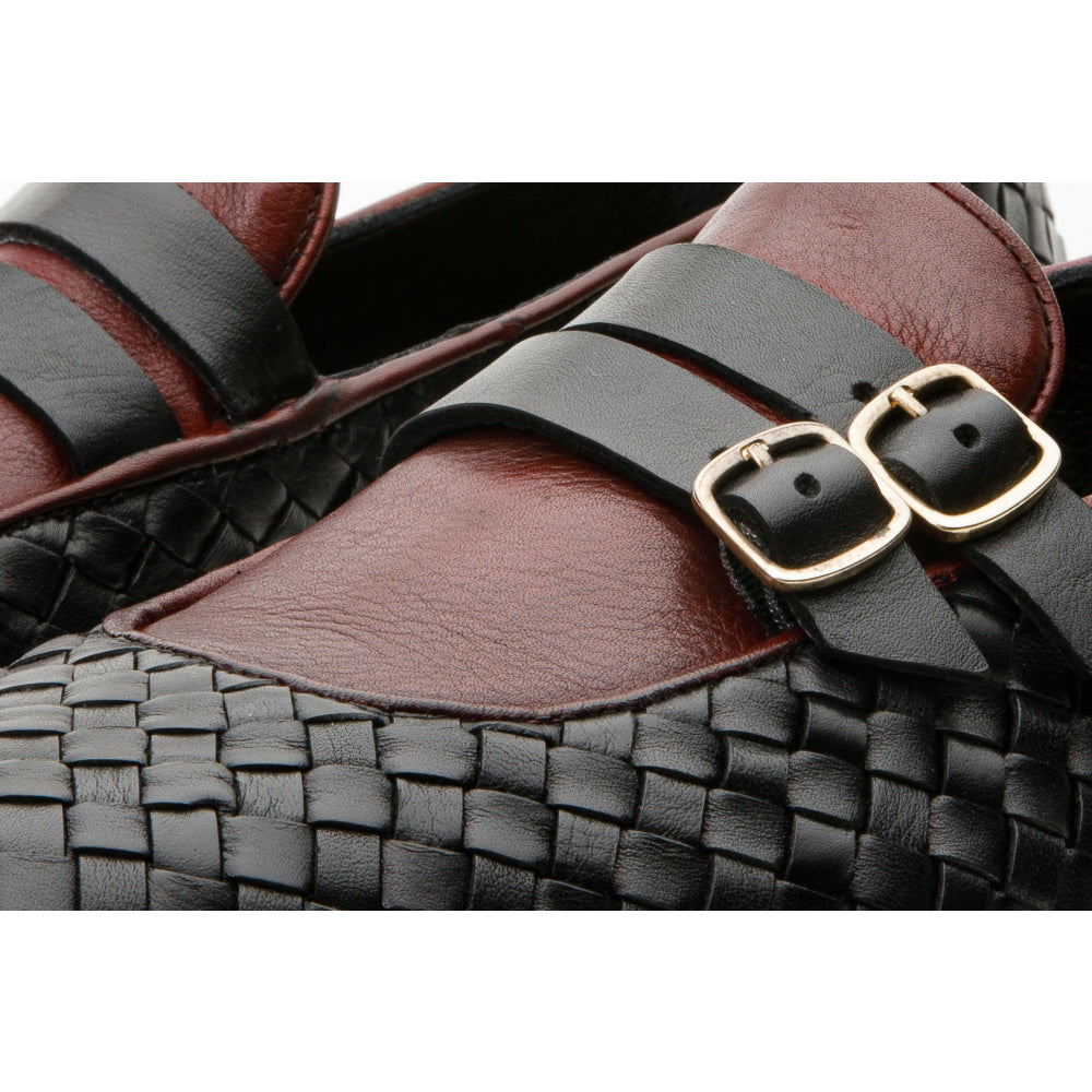 Vinci Leather The Vatra Black Woven Double Monk Strap Shoe