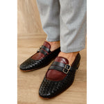 Vinci Leather The Vatra Black Woven Double Monk Strap Shoe