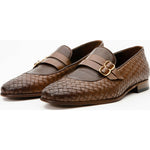 Vinci Leather The Vatra Brown Woven Double Monk Strap Shoe (2135)