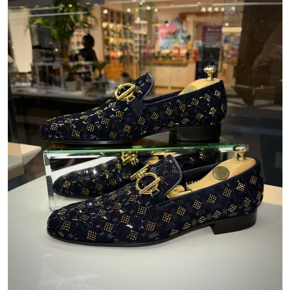 Vinci Leather The Vicino Shoe Navy Bit Dress Loafer (11621-1)