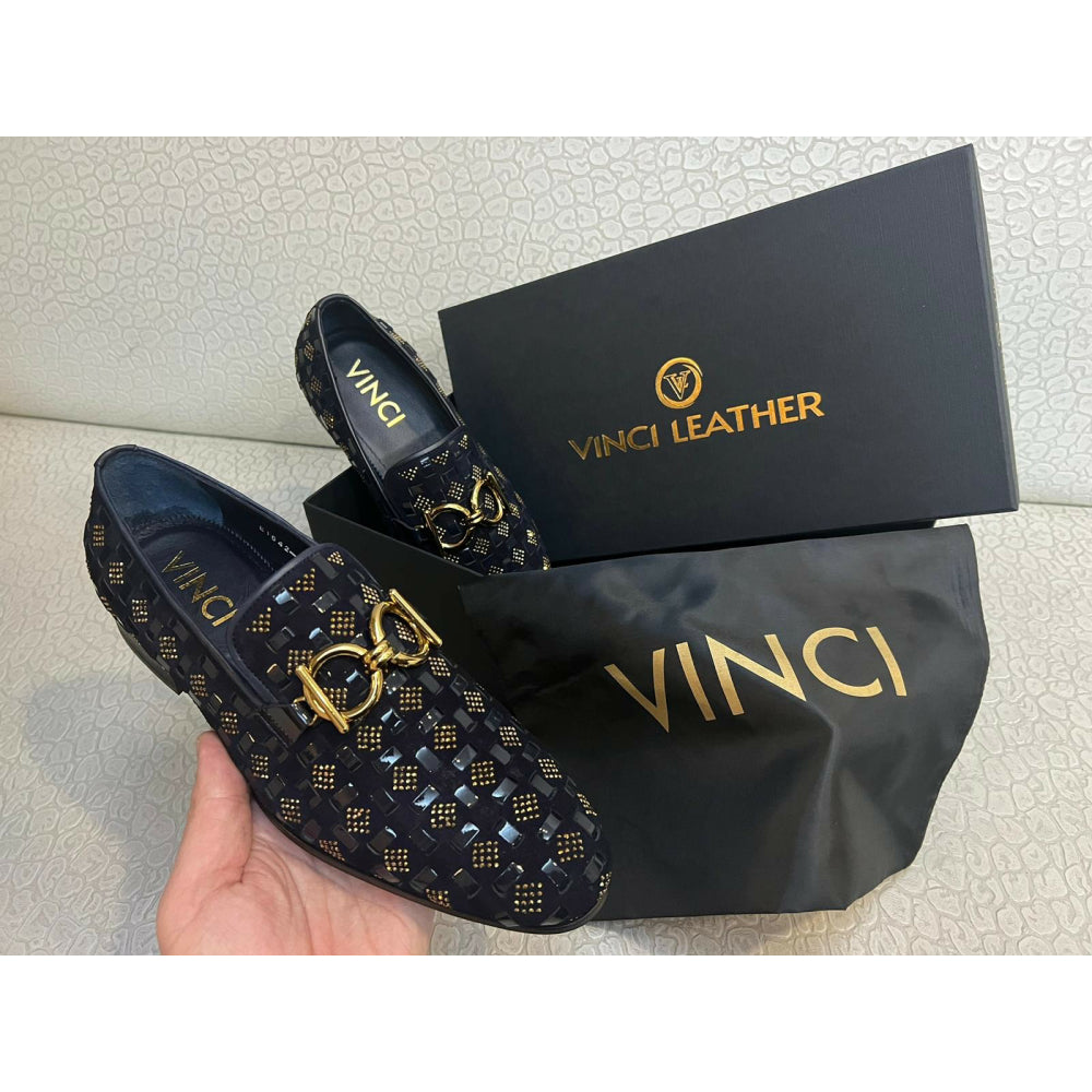 Vinci Leather The Vicino Shoe Navy Bit Dress Loafer (11621-1)