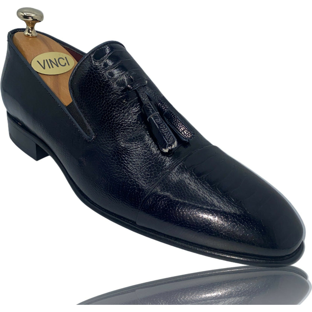 Vinci Leather The Washington Dark Blue Leather Tassel Loafer (10661)