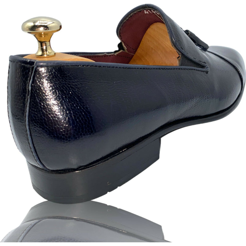 Vinci Leather The Washington Dark Blue Leather Tassel Loafer (10661)