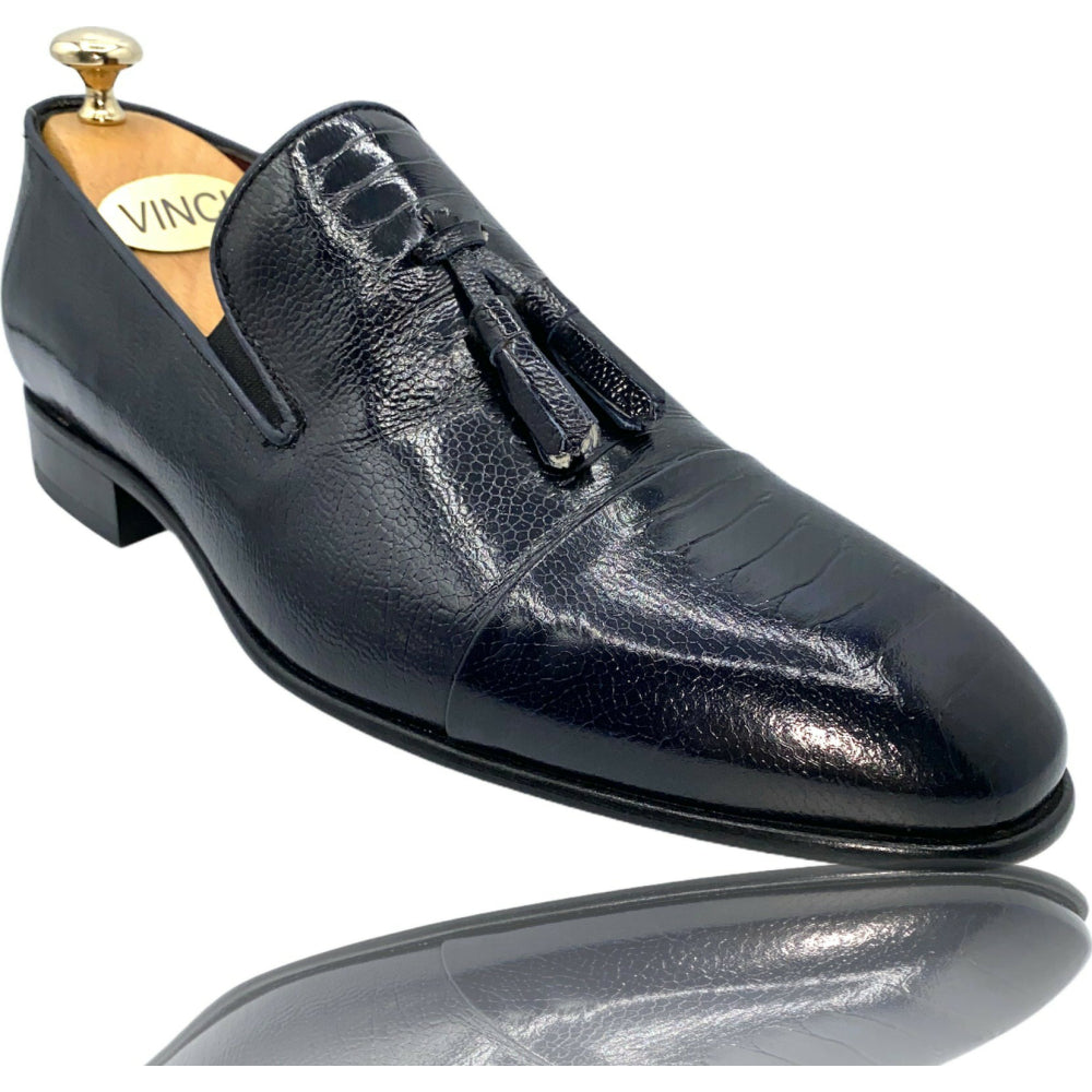 Vinci Leather The Washington Dark Blue Leather Tassel Loafer (10661)