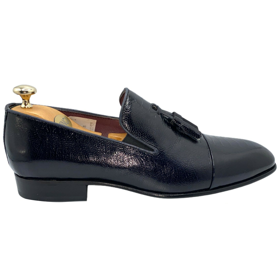 Vinci Leather The Washington Dark Blue Leather Tassel Loafer (10661)