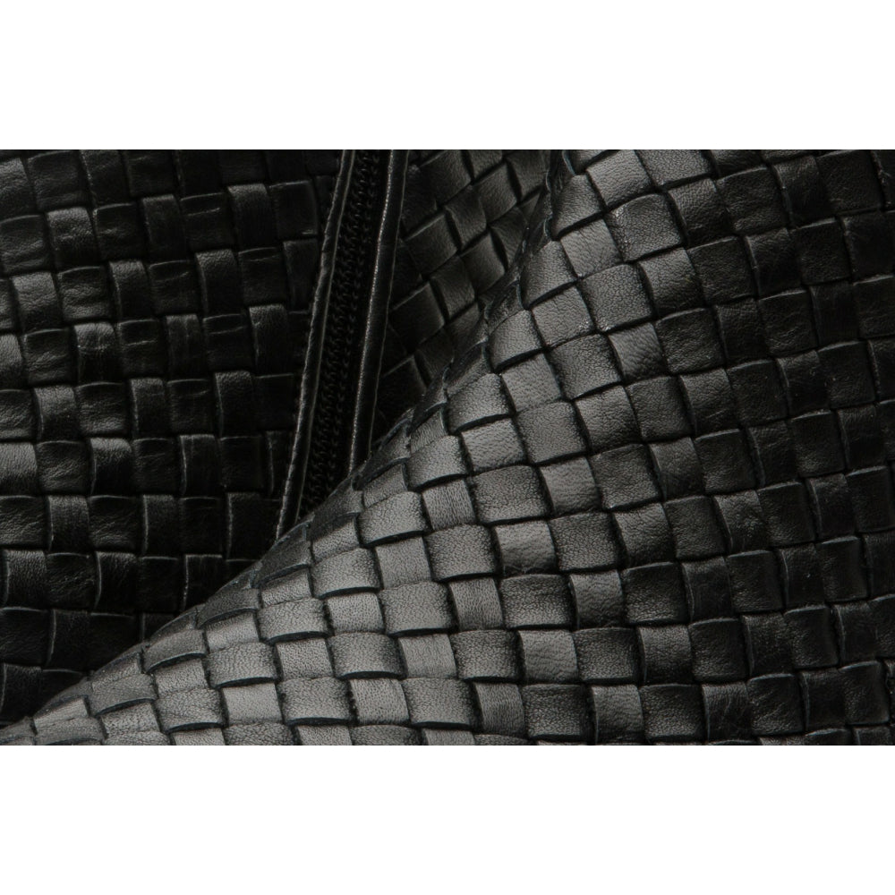 Vinci Leather The Wellington Black Handwoven Leather Boot With A Zipper (12721 S-5)