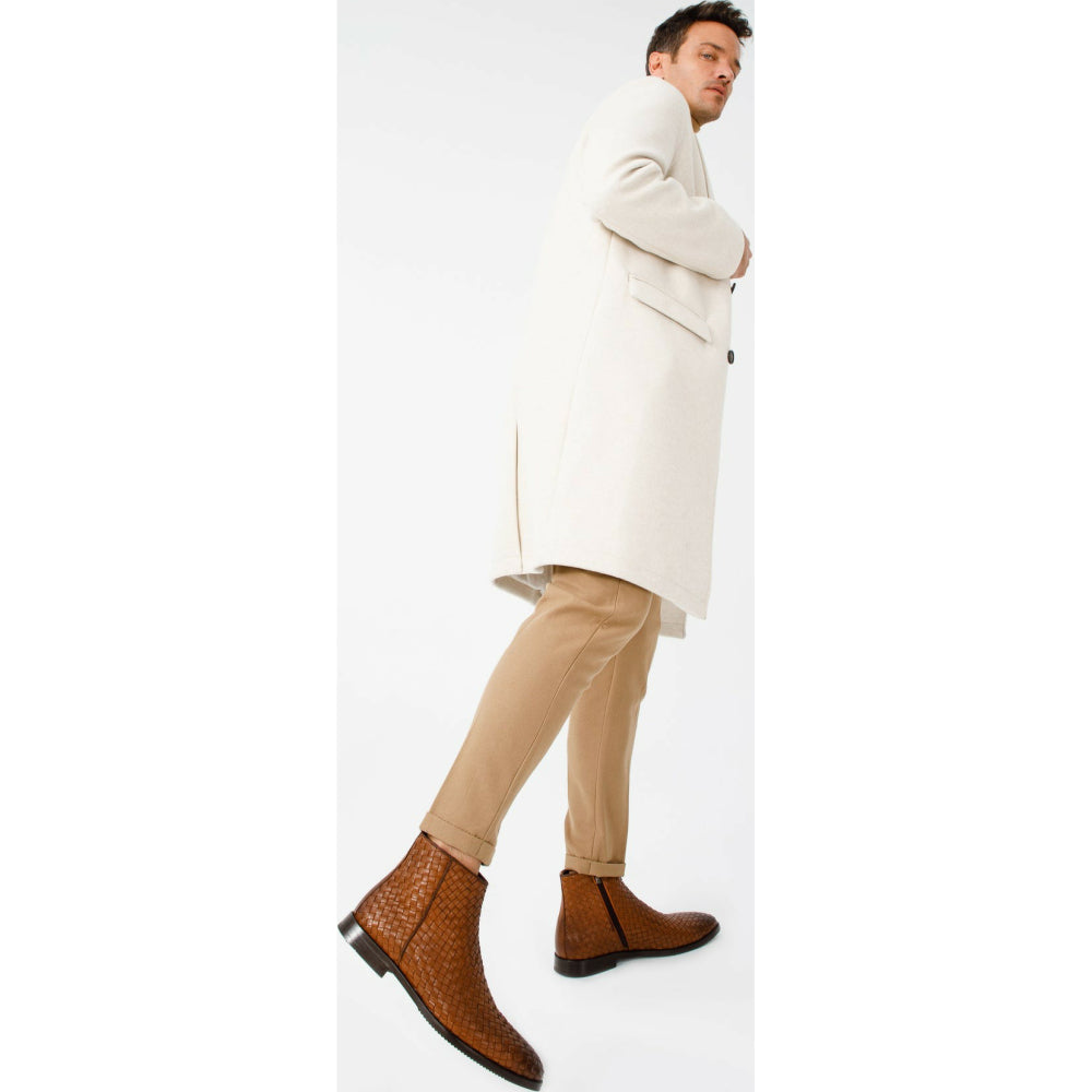 Vinci Leather The Wellington Brown Handwoven Leather Boot With A Zipper (12721 T-5)