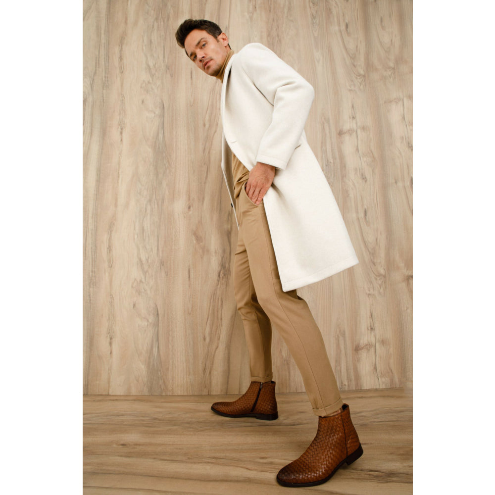 Vinci Leather The Wellington Brown Handwoven Leather Boot With A Zipper (12721 T-5)