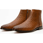 Vinci Leather The Wellington Brown Handwoven Leather Boot With A Zipper (12721 T-5)