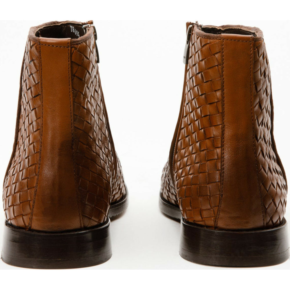 Vinci Leather The Wellington Brown Handwoven Leather Boot With A Zipper (12721 T-5)