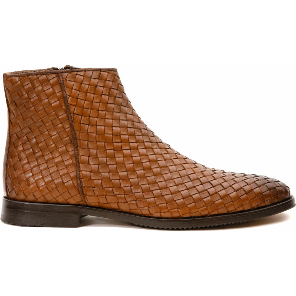 Vinci Leather The Wellington Brown Handwoven Leather Boot With A Zipper (12721 T-5)