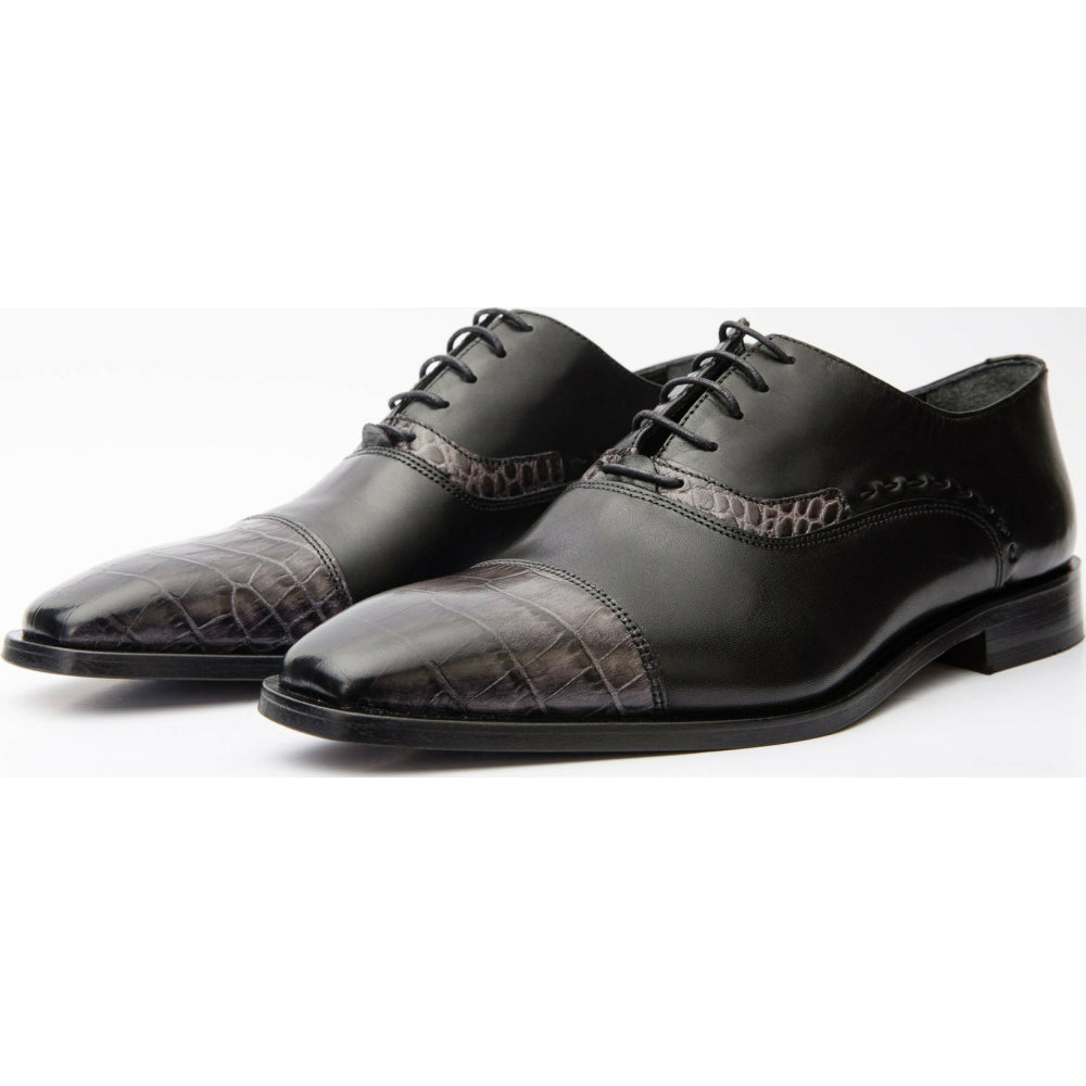 Vinci Leather The Yukon Black Single Brogue Cap Toe Oxford Shoe (16009)