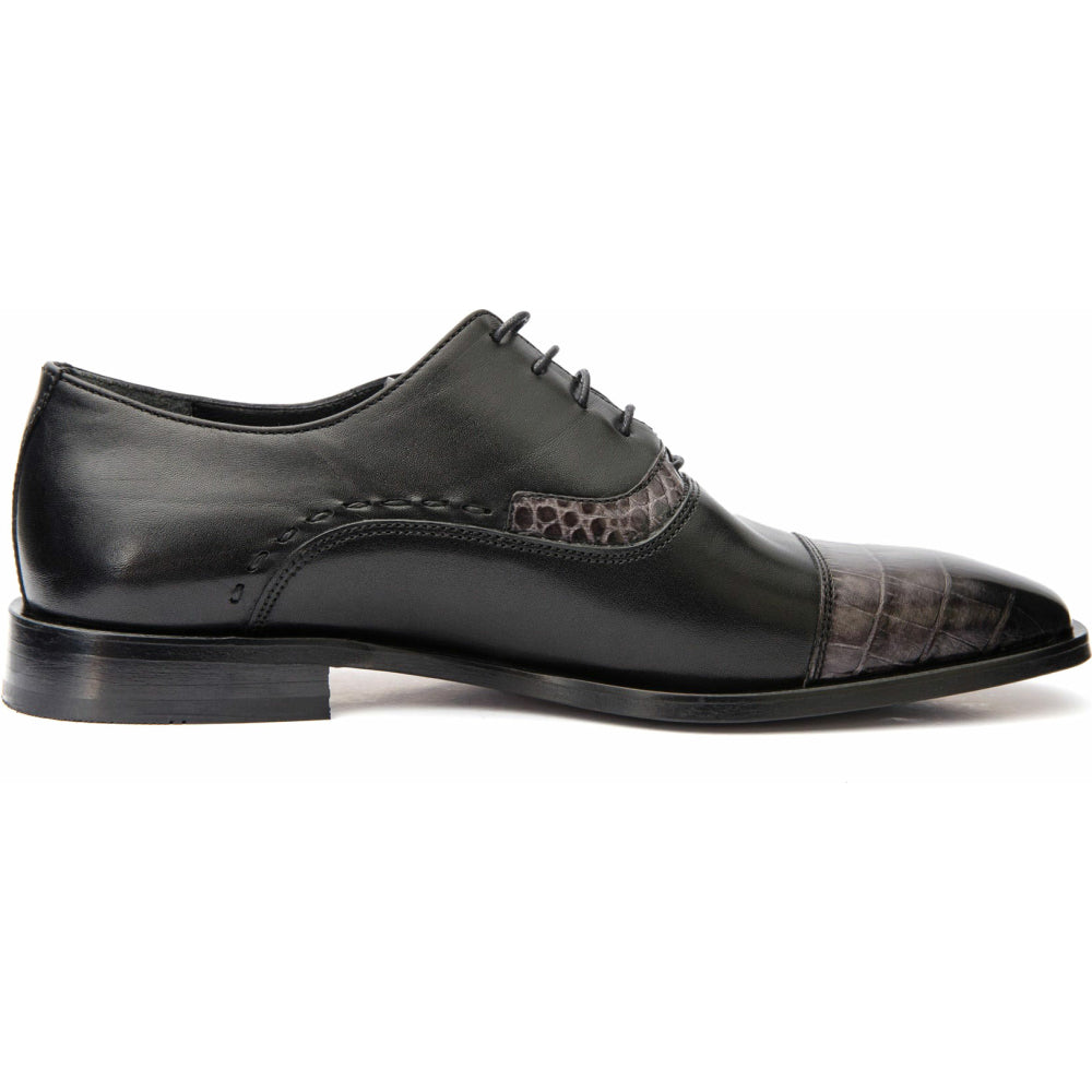 Vinci Leather The Yukon Black Single Brogue Cap Toe Oxford Shoe (16009)