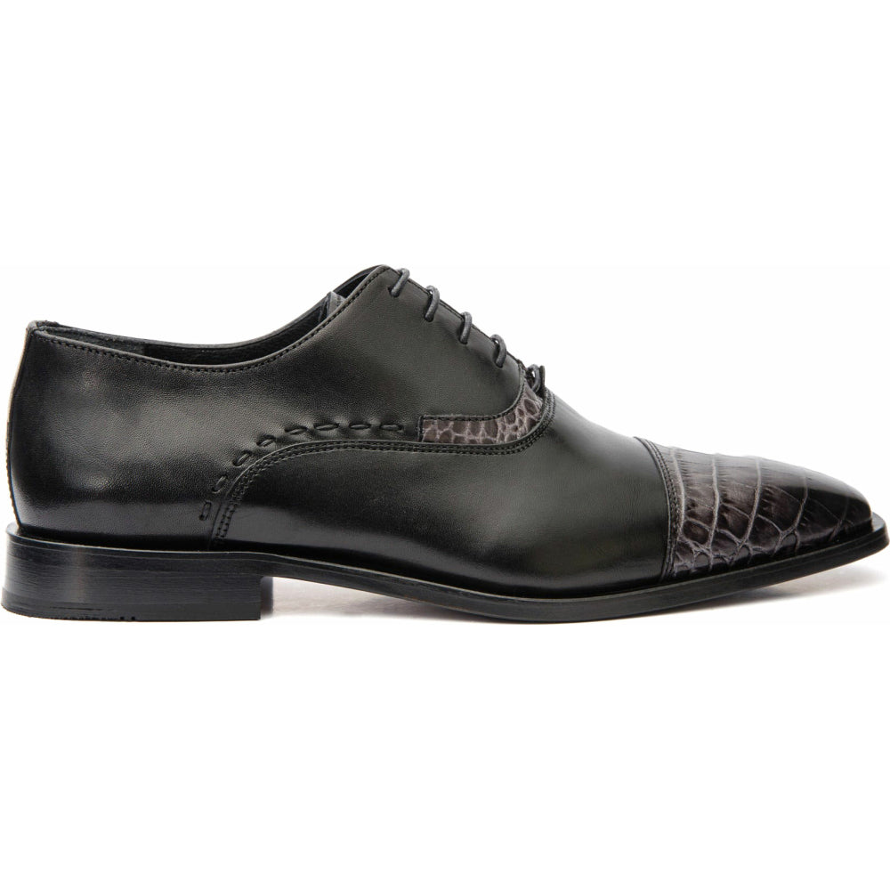Vinci Leather The Yukon Black Single Brogue Cap Toe Oxford Shoe (16009)