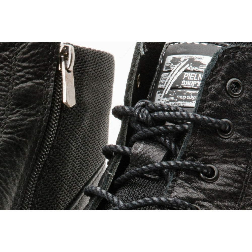 Vinci Leather The Zagreb Black Leather Cap Toe Lace Up Boot With A Zipper (14020)