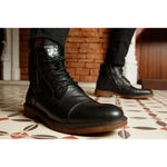 Vinci Leather The Zagreb Black Leather Cap Toe Lace Up Boot With A Zipper (14020)