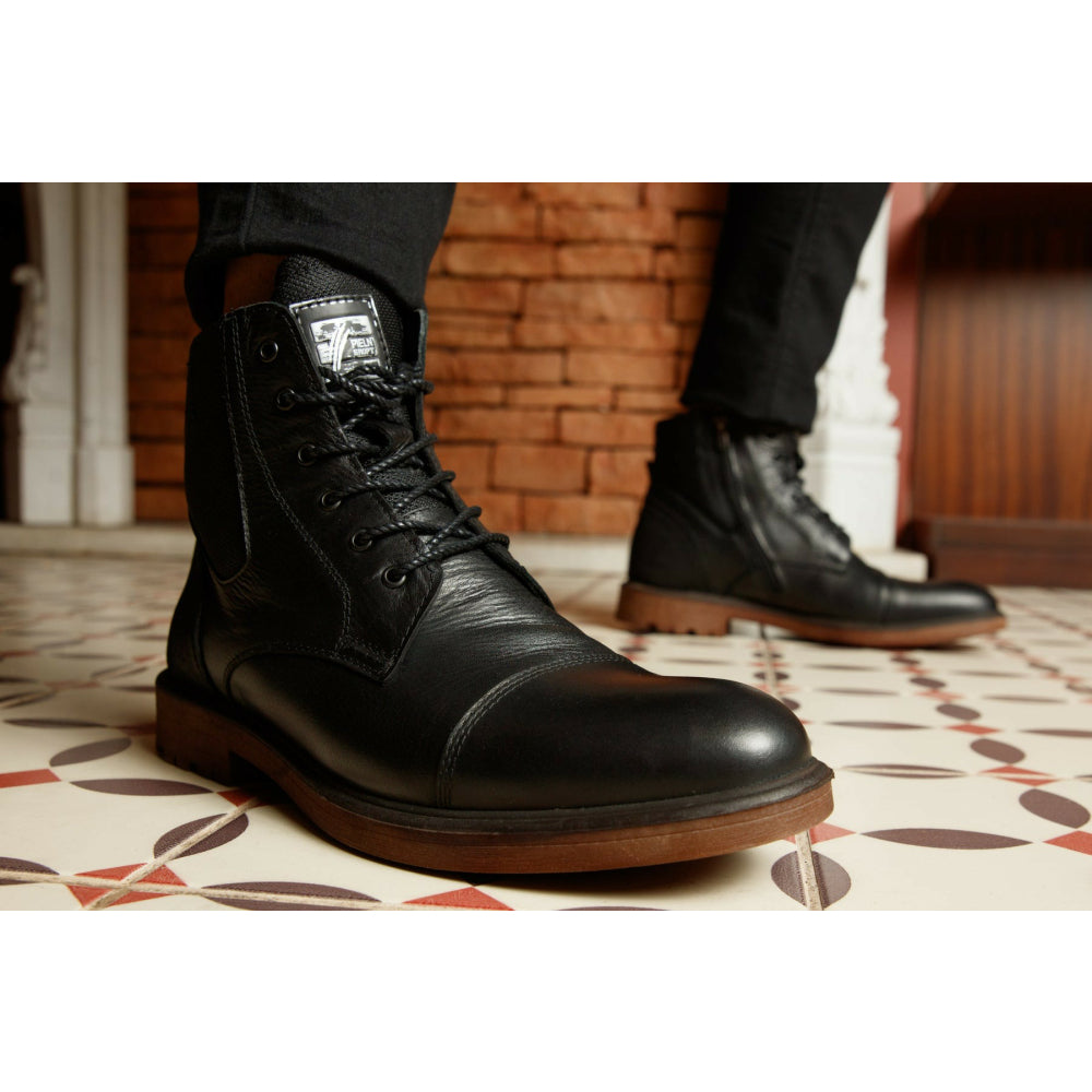 Vinci Leather The Zagreb Black Leather Cap Toe Lace Up Boot With A Zipper (14020)