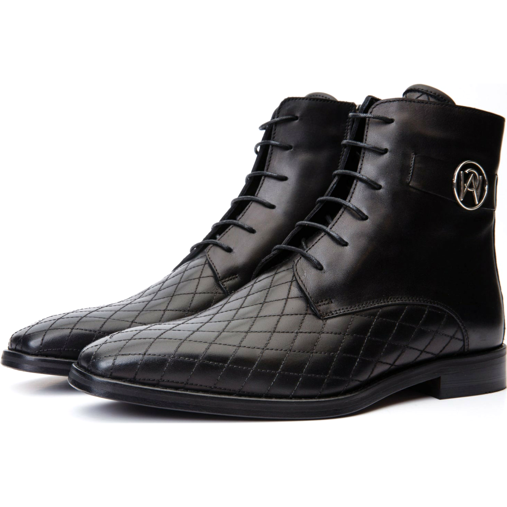 Vinci Leather The Zeus Black Leather Lace-up Boot With A Zipper (16071 S-1)