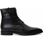 Vinci Leather The Zeus Black Leather Lace-up Boot With A Zipper (16071 S-1)