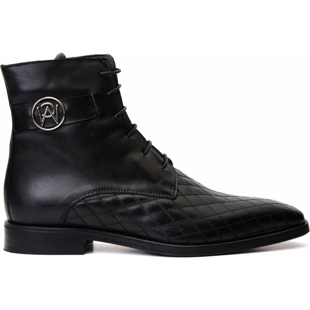 Vinci Leather The Zeus Black Leather Lace-up Boot With A Zipper (16071 S-1)