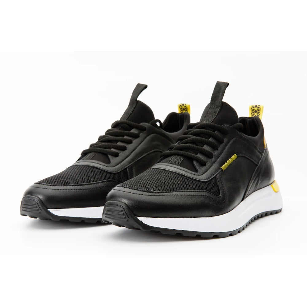 Vinci Leather The Sonoma Black / Yellow Leather Sneaker (15058)