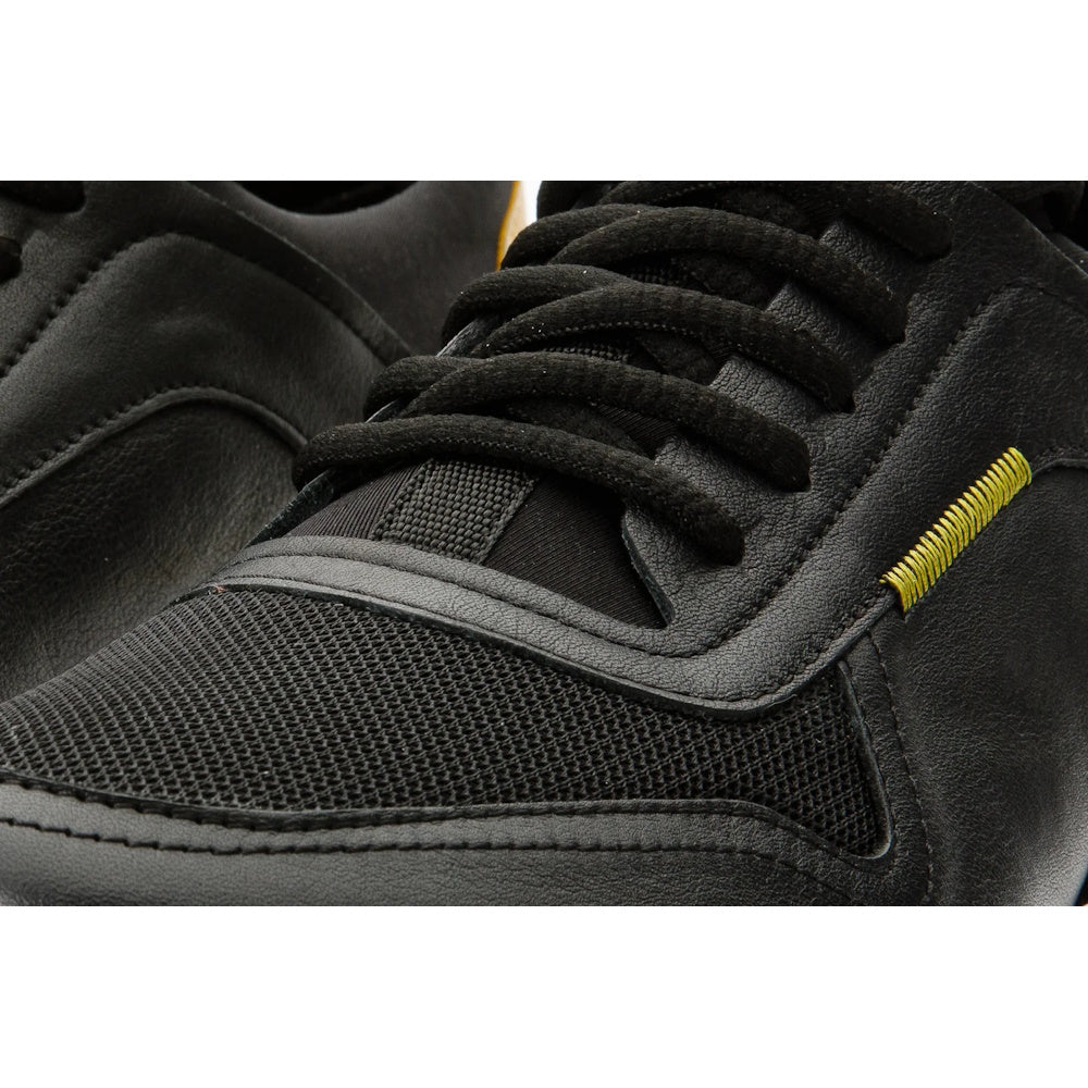 Vinci Leather The Sonoma Black / Yellow Leather Sneaker (15058)