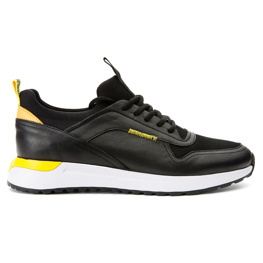 Vinci Leather The Sonoma Black / Yellow Leather Sneaker (15058)