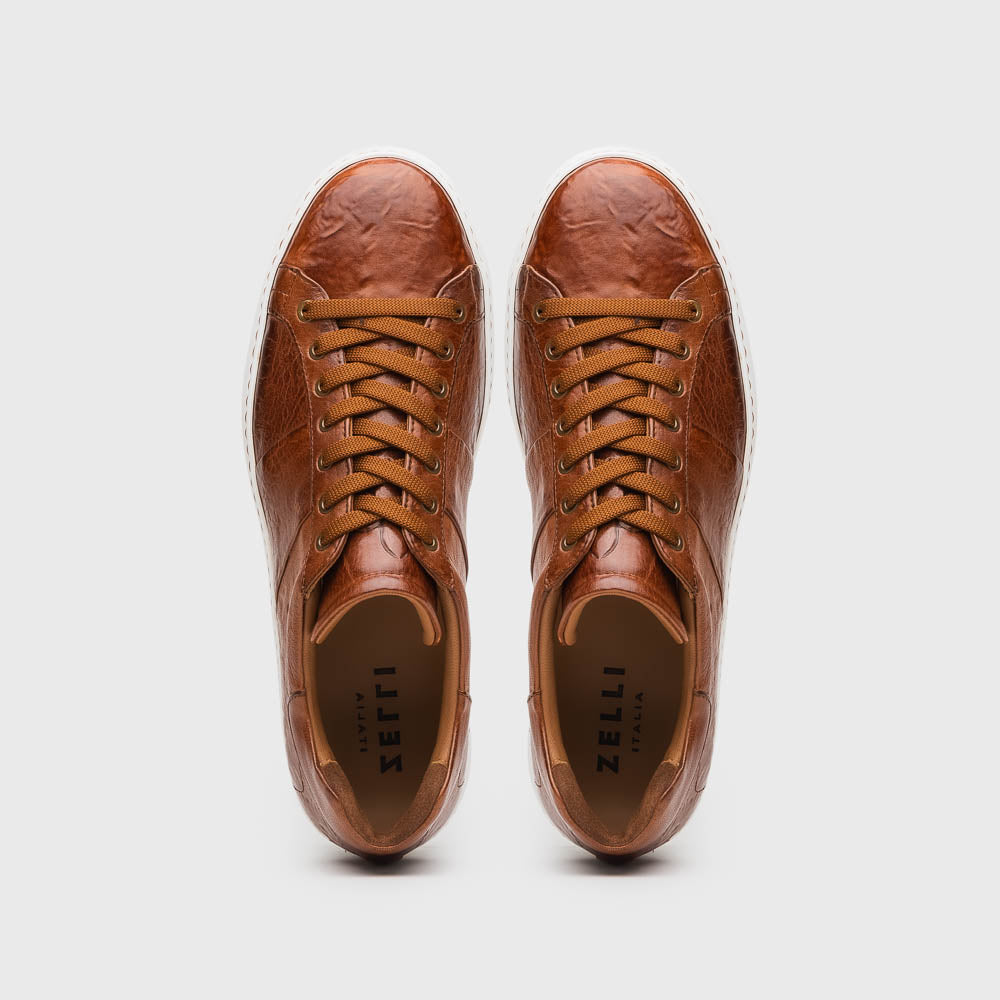 Zelli Vivo Italian Tumbled Calfskin Sneakers Safari Tobacco (65-348-CGN)