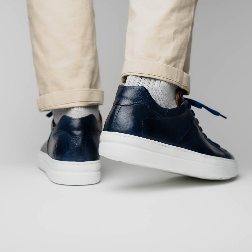 Zelli Vivo Italian Tumbled Calfskin Sneakers Safari Jean (65-348-NVY)