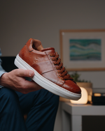 Zelli Vivo Italian Tumbled Calfskin Sneakers Safari Tobacco (65-348-CGN)