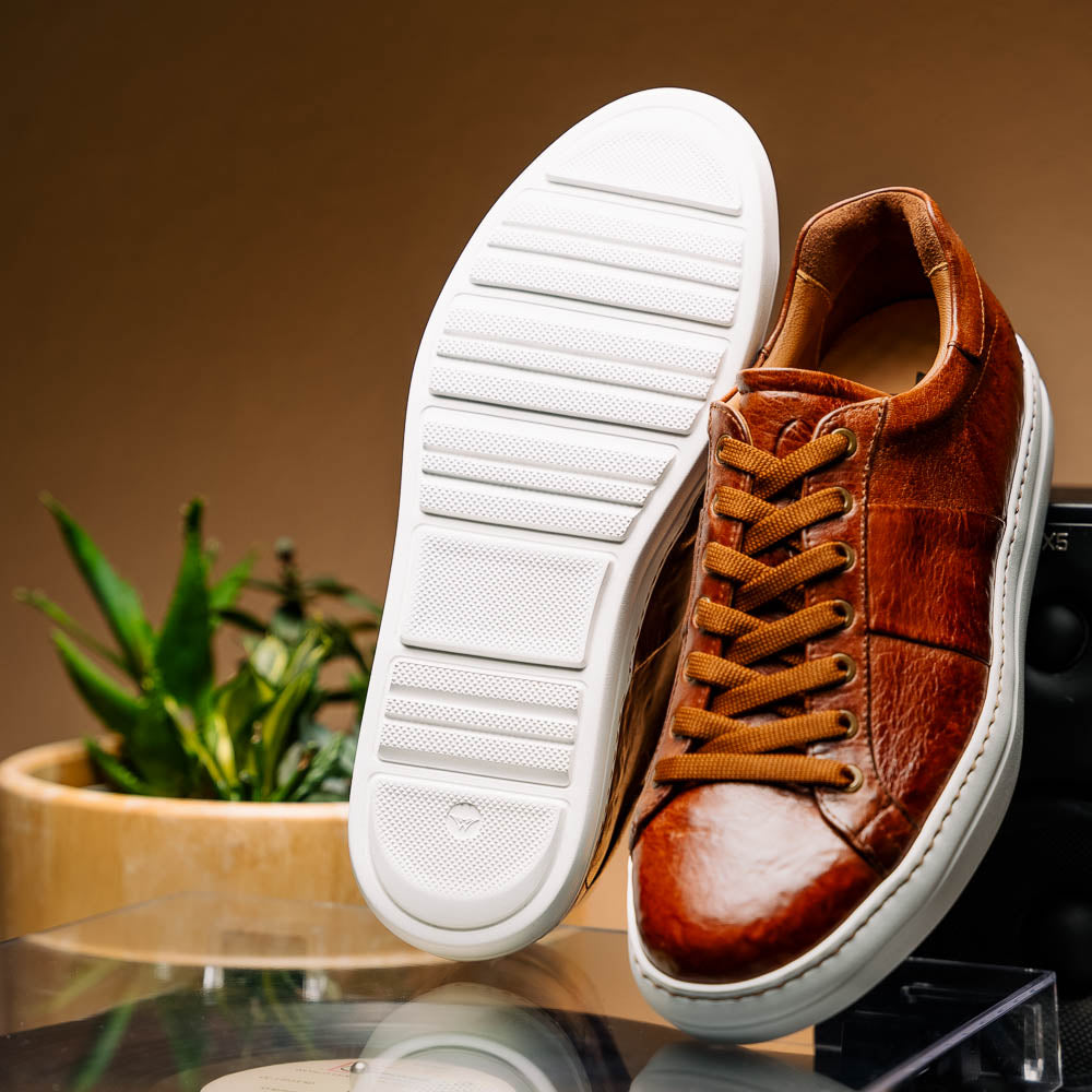 Zelli Vivo Calfskin Sneakers Safari Tobacco | MensDesignerShoe.com