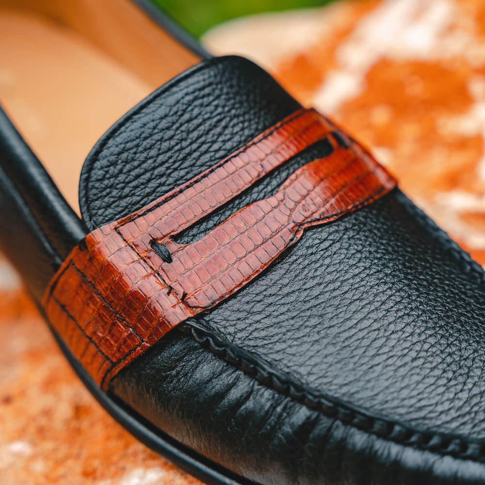 Alan Payne Deerskin Penny Loafers Black / Brown
