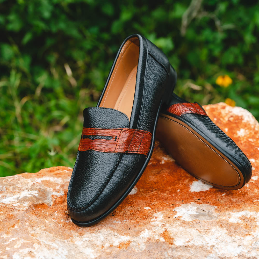 Alan Payne Wellesley II Deerskin Penny Loafers Black / Brown