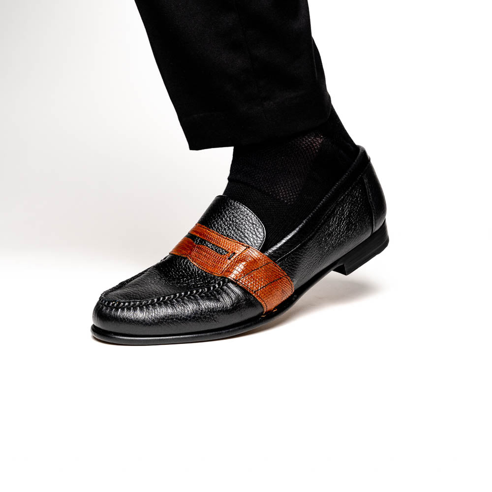Alan Payne Wellesley II Deerskin Penny Loafers Black / Brown