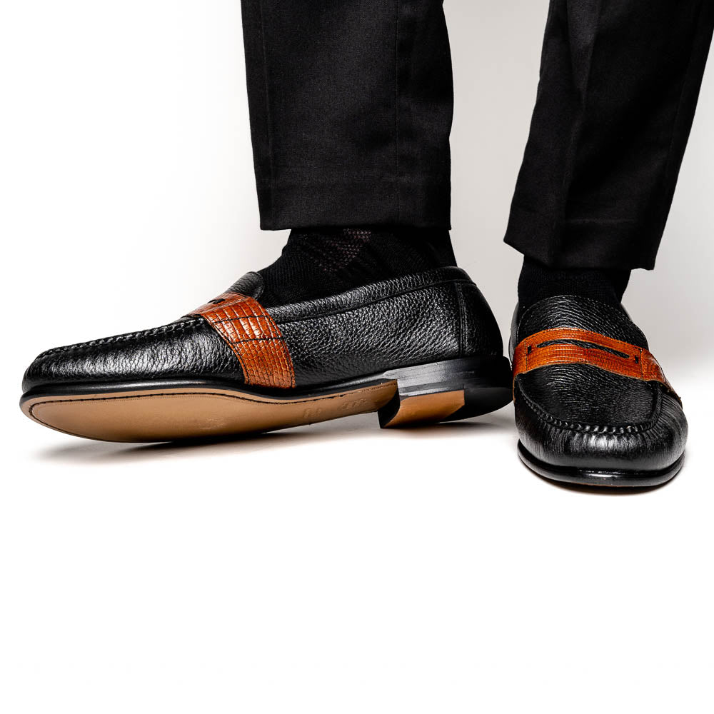Alan Payne Deerskin Penny Loafers Black / Brown