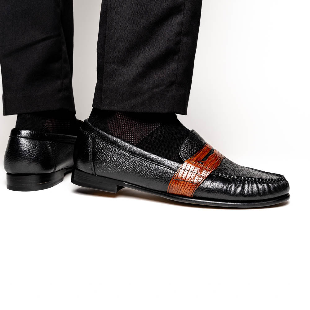 Alan Payne Wellesley II Deerskin Penny Loafers Black / Brown